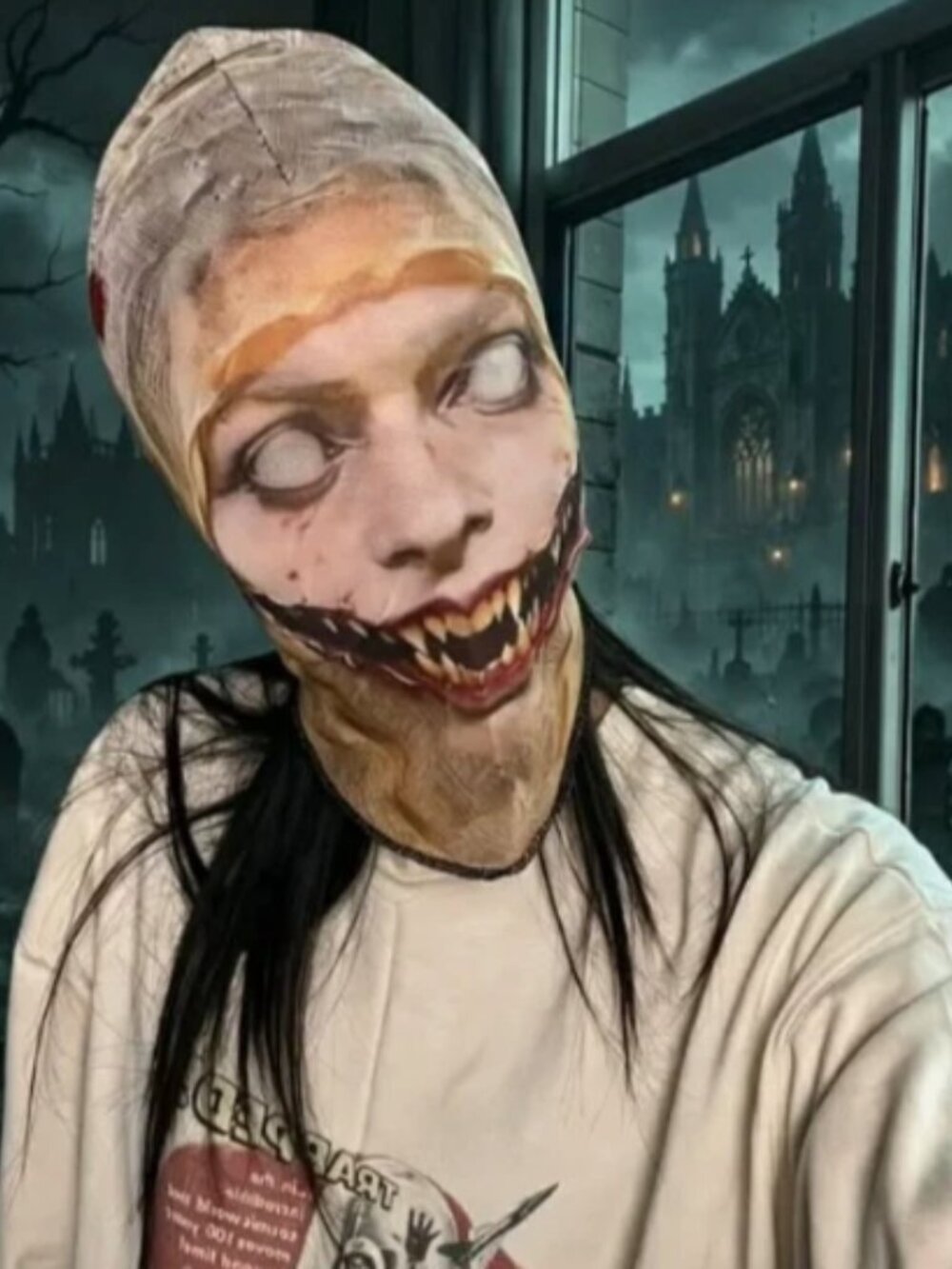 Creepy Bloody Zombie Halloween Sheer Nylon Pull On Over Head Costume Mask NEW